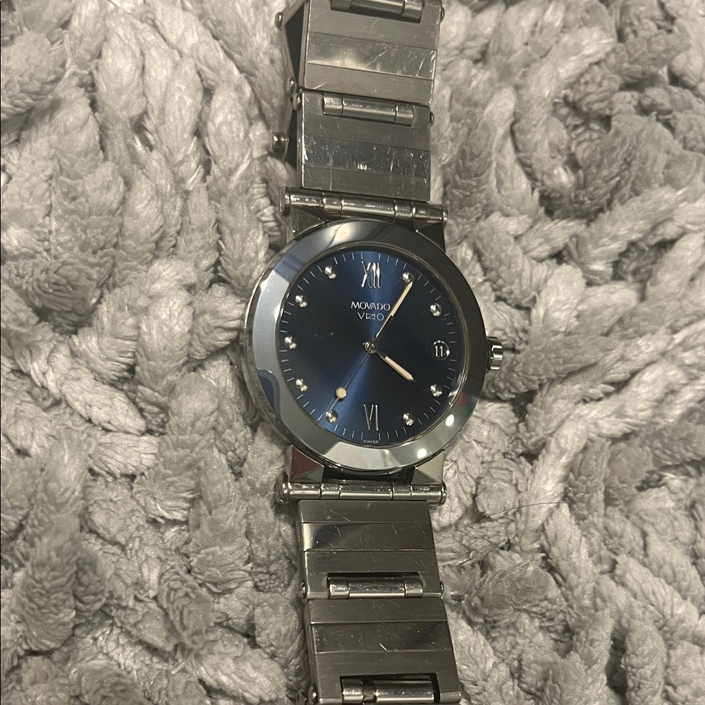Movado Vizio Men's Watch with Blue Dial and Silver Band